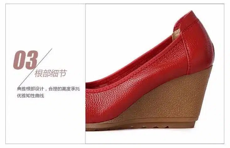 2016 Fashion Women Wedge Shoes Genuine Leather Round toe High Heels Pumps Woman Mom Shoes 5