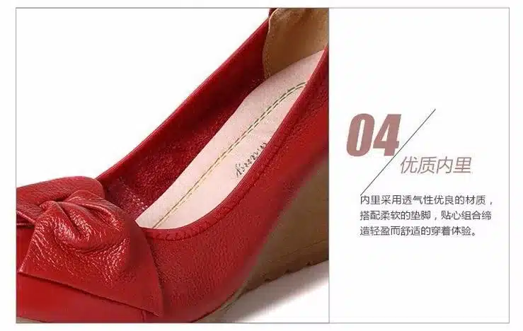 2016 Fashion Women Wedge Shoes Genuine Leather Round toe High Heels Pumps Woman Mom Shoes 6