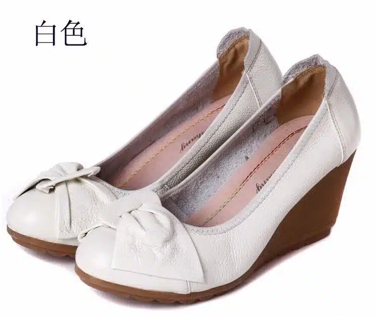 2016 Fashion Women Wedge Shoes Genuine Leather Round toe High Heels Pumps Woman Mom Shoes 8