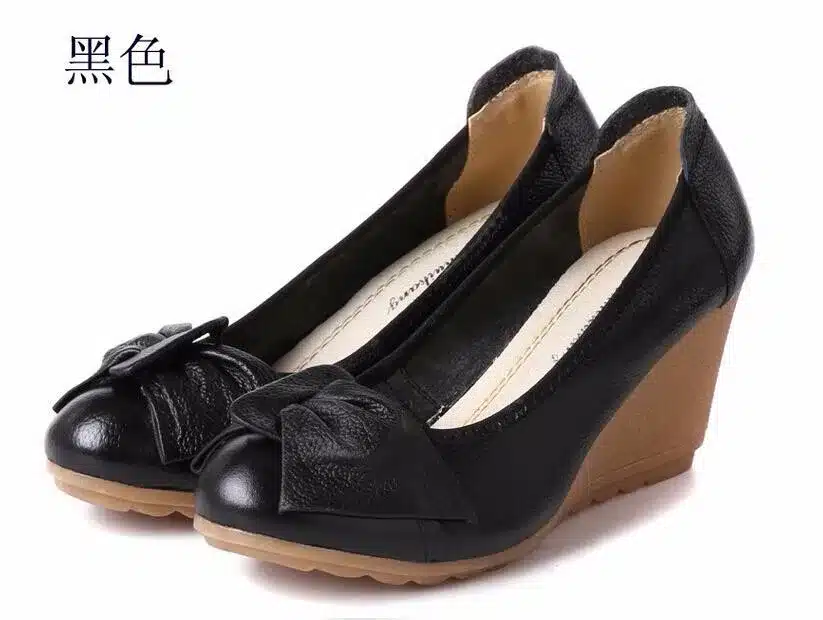 2016 Fashion Women Wedge Shoes Genuine Leather Round toe High Heels Pumps Woman Mom Shoes 14