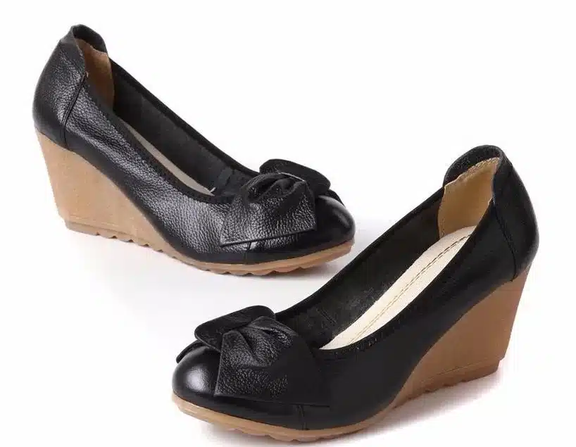2016 Fashion Women Wedge Shoes Genuine Leather Round toe High Heels Pumps Woman Mom Shoes 15