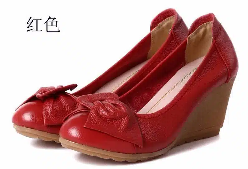 2016 Fashion Women Wedge Shoes Genuine Leather Round toe High Heels Pumps Woman Mom Shoes 20