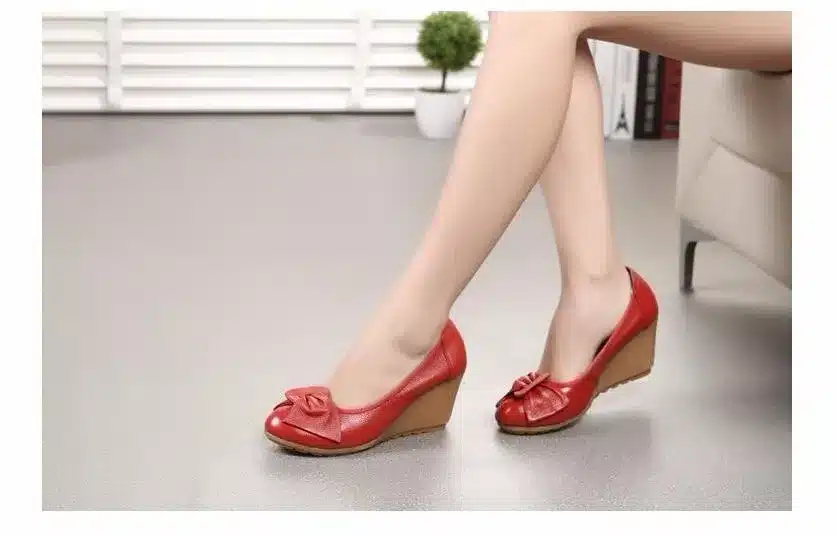 2016 Fashion Women Wedge Shoes Genuine Leather Round toe High Heels Pumps Woman Mom Shoes 24