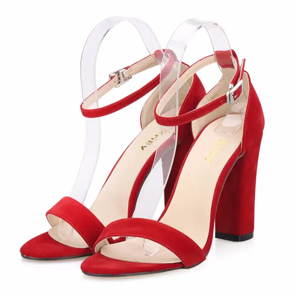 Newest Women Pumps Open Toe Sexy Ankle Straps High Heels Shoes Summer Ladies Bridal Suede Thick Heel Sandals 368-1VE 12