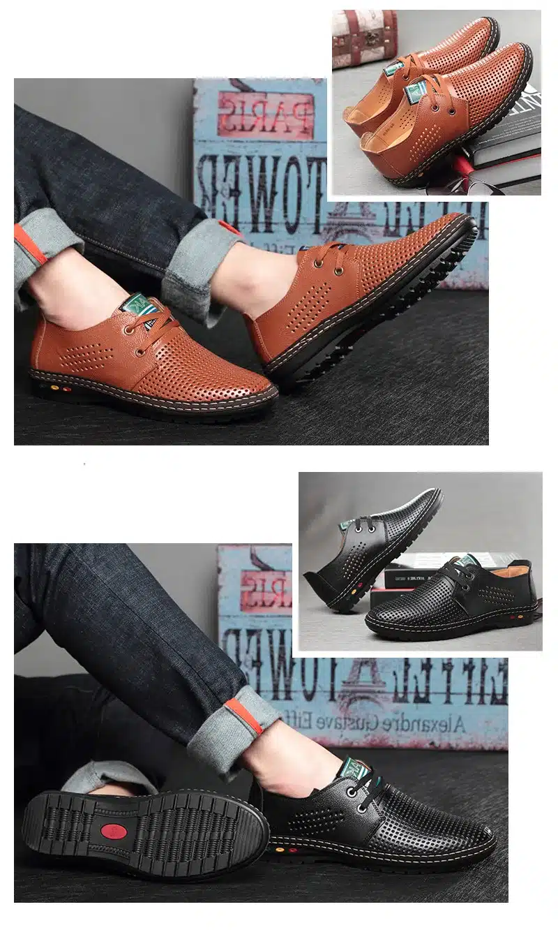 Genuine Leather Men casual shoes Summer 2017 Breathable Soft Driving Men's Handmade chaussure homme Net Surface Loafers 17