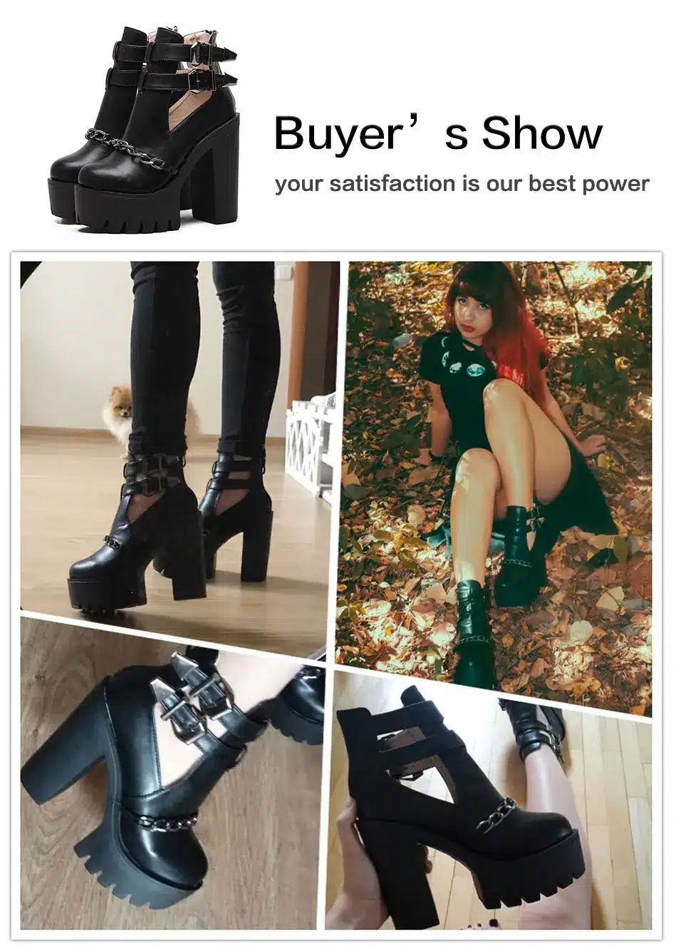 Gdgydh Spring Autumn Fashion Ankle Boots For Women High Heels Casual Cut-outs Buckle Round Toe Chain Thick Heels Platform Shoes 4