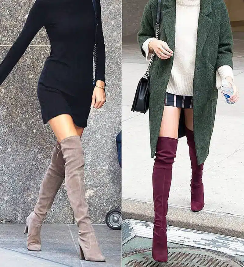 GENSHUO FauxSuede Women Boots Shoes Winter Knee High Boots Sexy Stretch Over The Knee High Boots Black Slim Fit Thigh High Heels 2