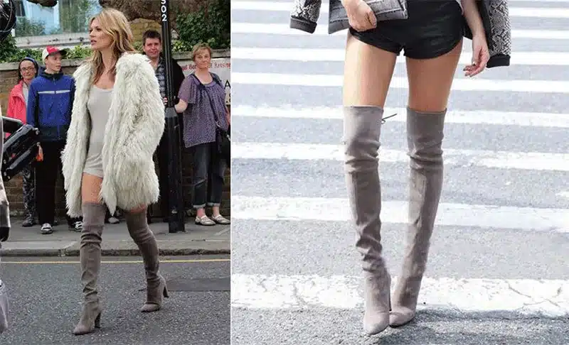 GENSHUO FauxSuede Women Boots Shoes Winter Knee High Boots Sexy Stretch Over The Knee High Boots Black Slim Fit Thigh High Heels 3