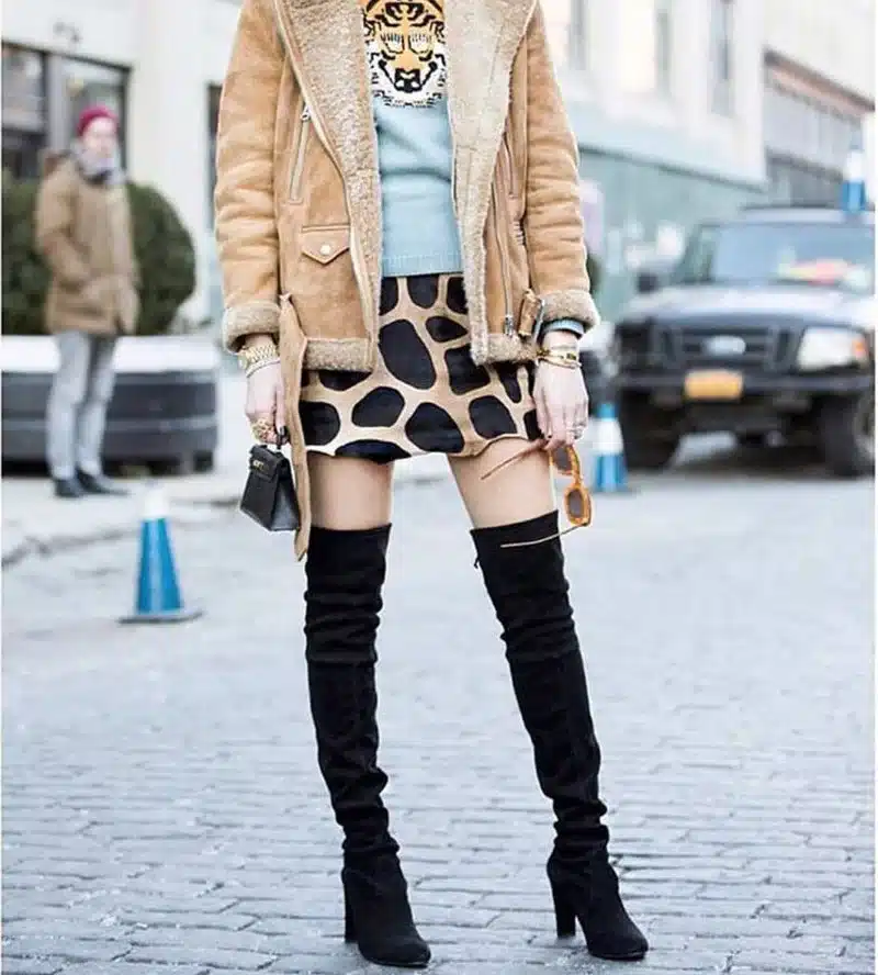 GENSHUO FauxSuede Women Boots Shoes Winter Knee High Boots Sexy Stretch Over The Knee High Boots Black Slim Fit Thigh High Heels 6