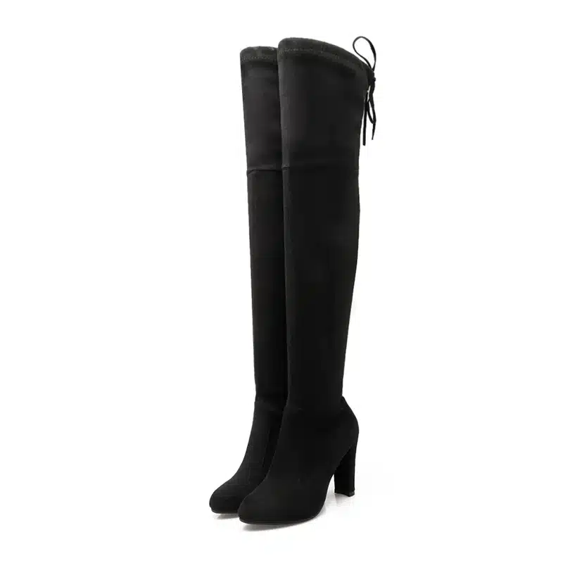 GENSHUO FauxSuede Women Boots Shoes Winter Knee High Boots Sexy Stretch Over The Knee High Boots Black Slim Fit Thigh High Heels 16