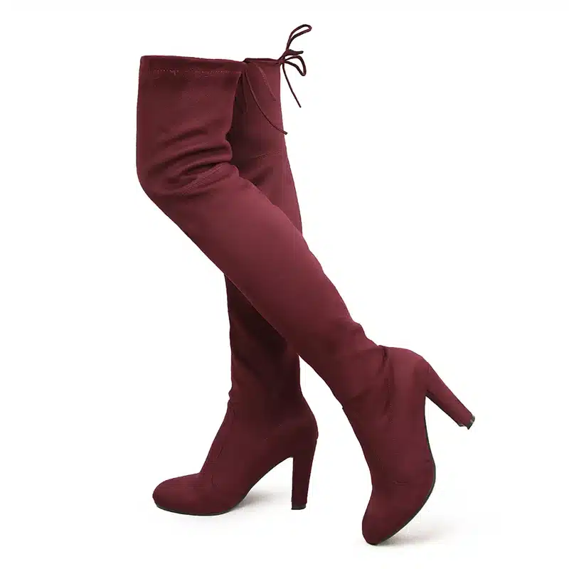 GENSHUO FauxSuede Women Boots Shoes Winter Knee High Boots Sexy Stretch Over The Knee High Boots Black Slim Fit Thigh High Heels 17