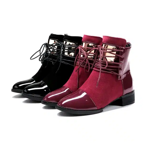 35-43 Women Boots Genuine Leather Flat Martin Ankle Boots Womens Motorcycle Boots Autumn Shoes Women Winter Patent leather Botas 10