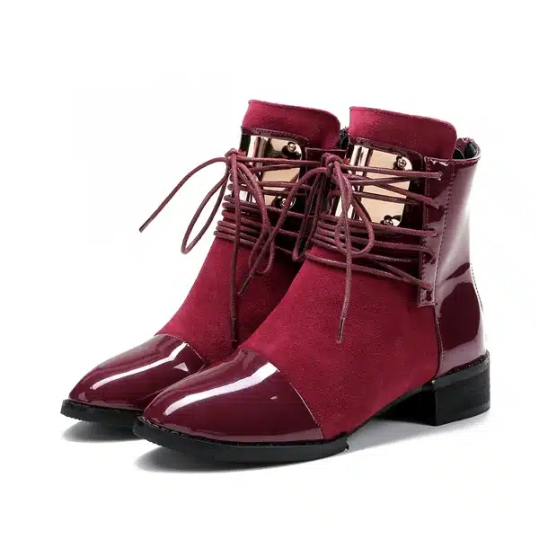 35-43 Women Boots Genuine Leather Flat Martin Ankle Boots Womens Motorcycle Boots Autumn Shoes Women Winter Patent leather Botas 11