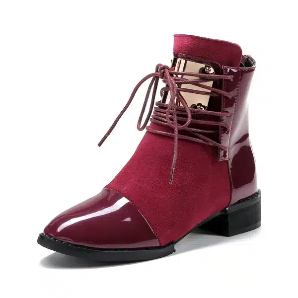 35-43 Women Boots Genuine Leather Flat Martin Ankle Boots Womens Motorcycle Boots Autumn Shoes Women Winter Patent leather Botas 12