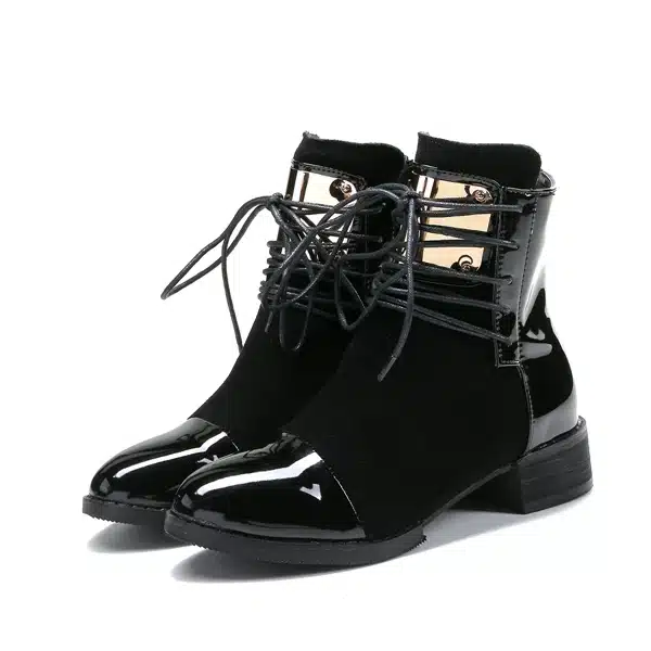 35-43 Women Boots Genuine Leather Flat Martin Ankle Boots Womens Motorcycle Boots Autumn Shoes Women Winter Patent leather Botas 17