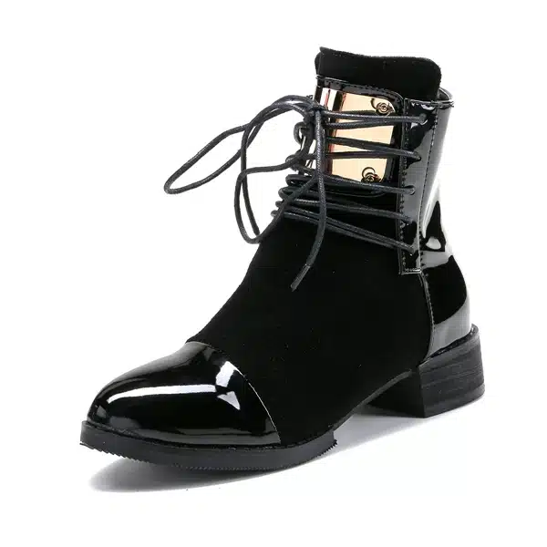 35-43 Women Boots Genuine Leather Flat Martin Ankle Boots Womens Motorcycle Boots Autumn Shoes Women Winter Patent leather Botas 19