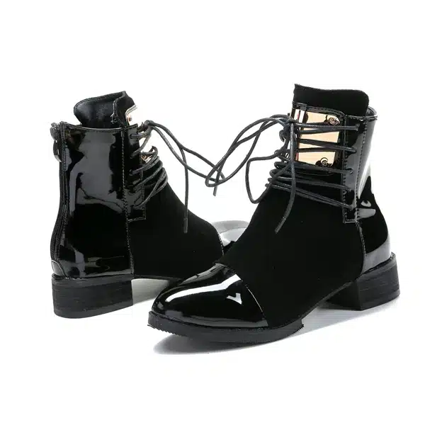 35-43 Women Boots Genuine Leather Flat Martin Ankle Boots Womens Motorcycle Boots Autumn Shoes Women Winter Patent leather Botas 18