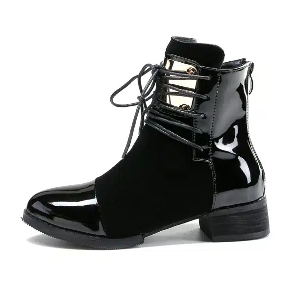 35-43 Women Boots Genuine Leather Flat Martin Ankle Boots Womens Motorcycle Boots Autumn Shoes Women Winter Patent leather Botas 20