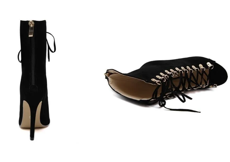 Fashion Quality Gladiator High Heels women Sandals Genova Stiletto Sandal Booties open toe Lace Up Pumps shoes woman Boots 14