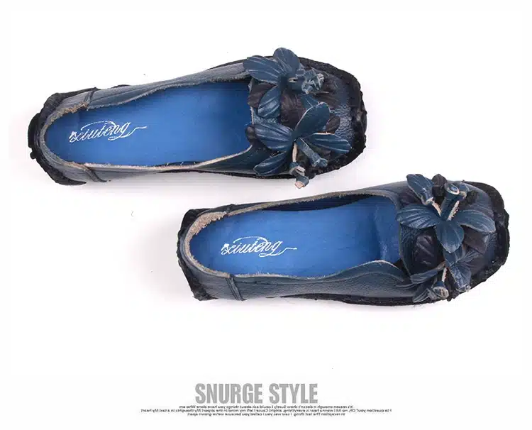 Xiuteng New National Wind Flowers Handmade Genuine Leather Shoes Women Retro Soft Bottom Flat Shoes Summer Canvas Ballet Flats 12