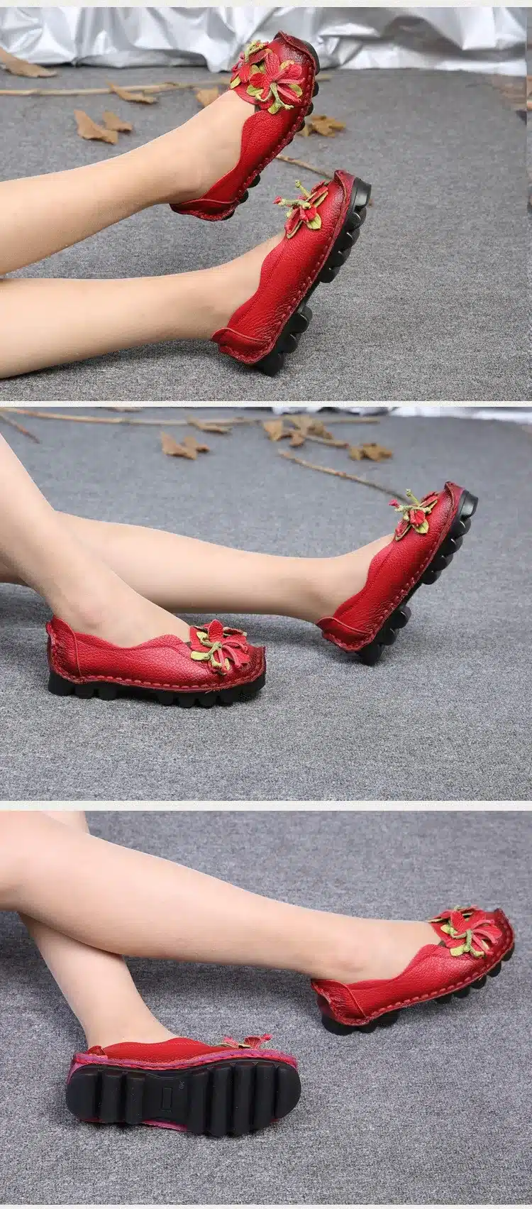 Xiuteng New National Wind Flowers Handmade Genuine Leather Shoes Women Retro Soft Bottom Flat Shoes Summer Canvas Ballet Flats 16