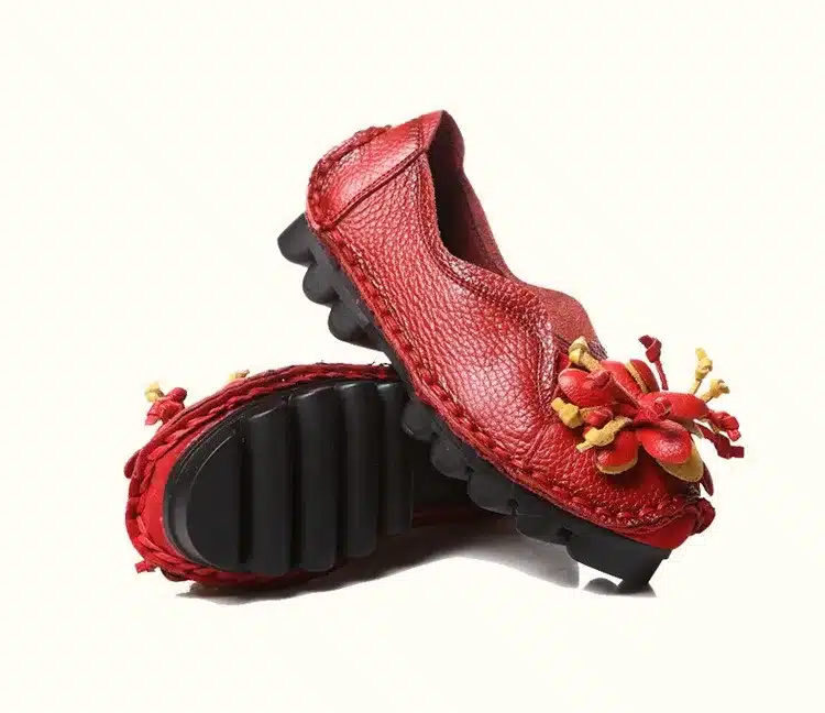 Xiuteng New National Wind Flowers Handmade Genuine Leather Shoes Women Retro Soft Bottom Flat Shoes Summer Canvas Ballet Flats 22