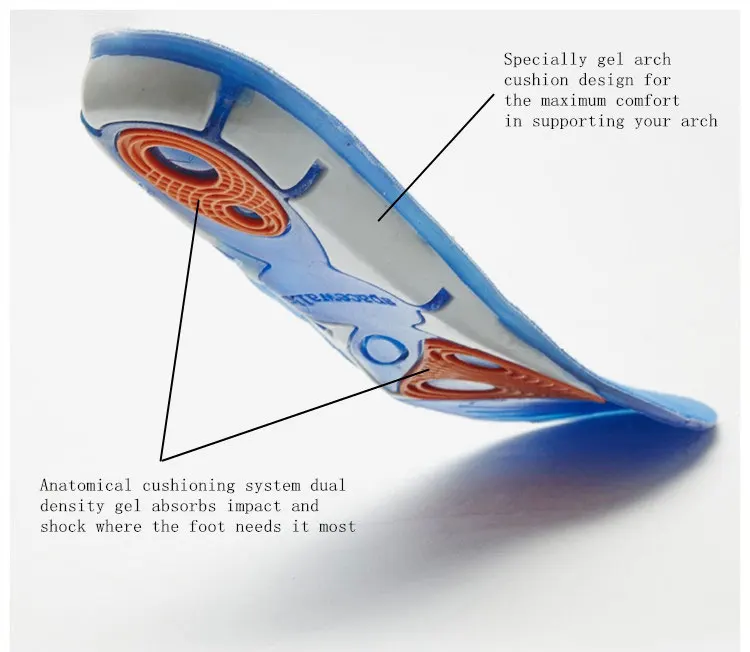 BOCAN Gel Insoles Shock Absorption Soft Comfortable Insoles for Men and Women Foot Pain & Plantar Fasciitis relief, Blue 10