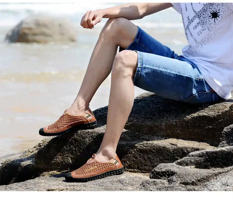 SUROM 2017 Summer Casual Shoes Men Breathable Leather Mesh Fashion Slip On Driving Shoes Comfortable Soft Hand Made Men Loafers 12