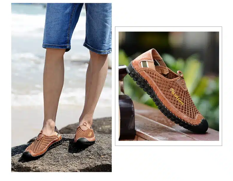 SUROM 2017 Summer Casual Shoes Men Breathable Leather Mesh Fashion Slip On Driving Shoes Comfortable Soft Hand Made Men Loafers 13