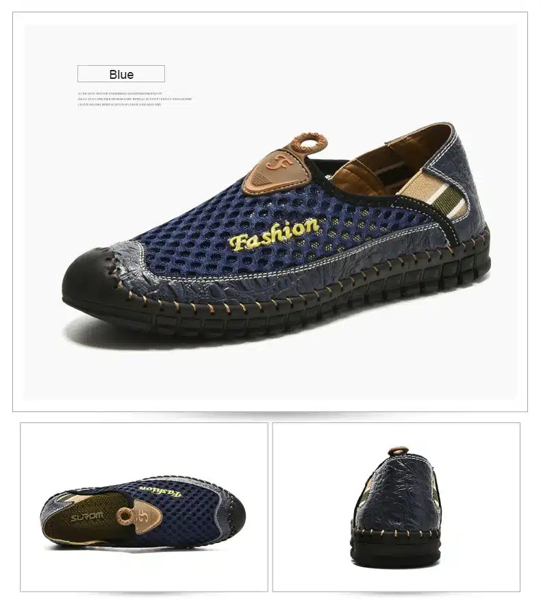 SUROM 2017 Summer Casual Shoes Men Breathable Leather Mesh Fashion Slip On Driving Shoes Comfortable Soft Hand Made Men Loafers 17
