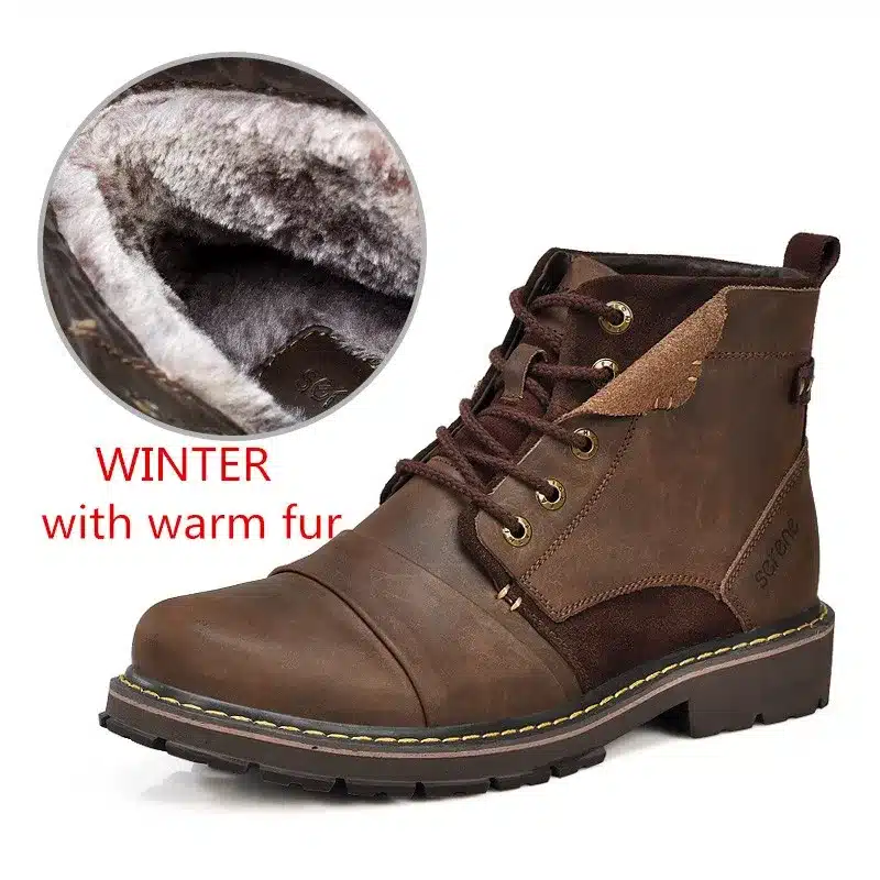 SERENE Brand Men Winter Boots Size 35~45 Warmest Genuine Leather Russian style Men Snow Boots Cow Split Leather Men Tooling Boot 5