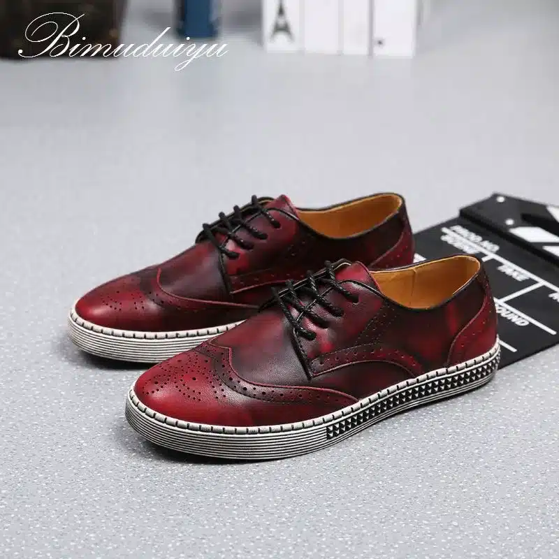 BIMUDUIYU Spring Autumn New Trendy Shoes Quality Genuine Leather Soft Casual Gentleman Brogue Style Men's Shoes 38-48 Large size 16
