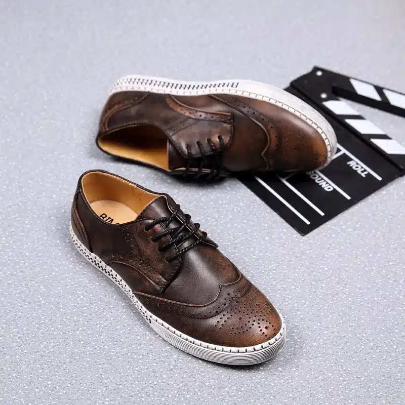 BIMUDUIYU Spring Autumn New Trendy Shoes Quality Genuine Leather Soft Casual Gentleman Brogue Style Men's Shoes 38-48 Large size 18