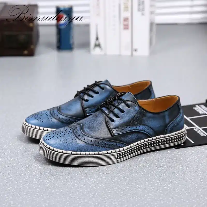BIMUDUIYU Spring Autumn New Trendy Shoes Quality Genuine Leather Soft Casual Gentleman Brogue Style Men's Shoes 38-48 Large size 19