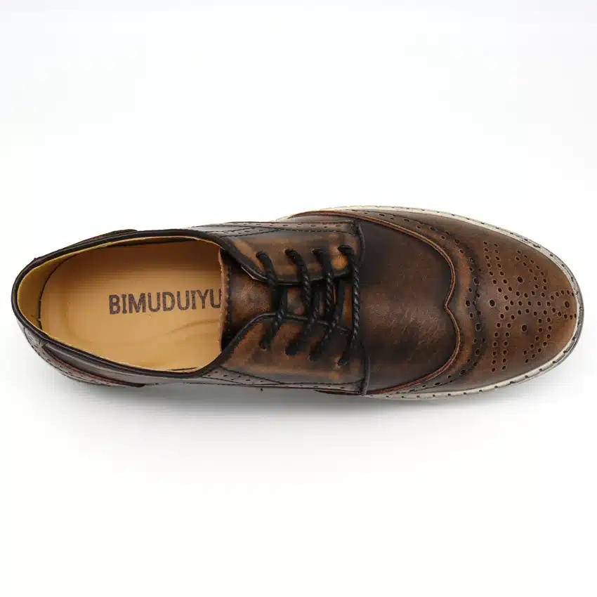 BIMUDUIYU Spring Autumn New Trendy Shoes Quality Genuine Leather Soft Casual Gentleman Brogue Style Men's Shoes 38-48 Large size 20