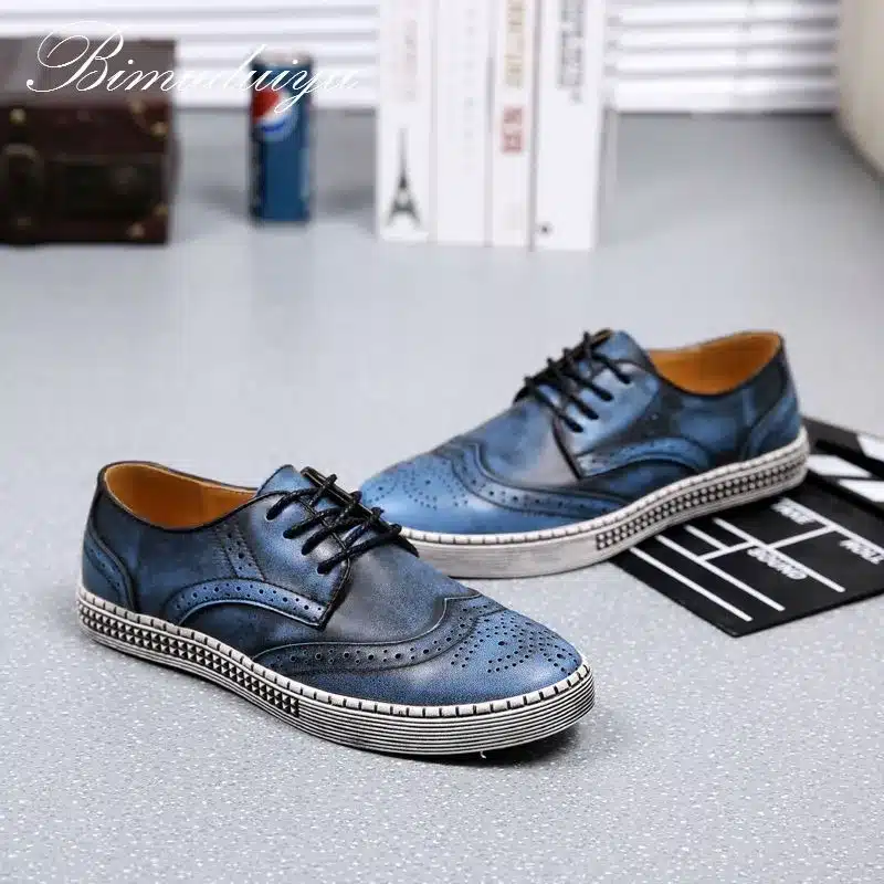 BIMUDUIYU Spring Autumn New Trendy Shoes Quality Genuine Leather Soft Casual Gentleman Brogue Style Men's Shoes 38-48 Large size 23