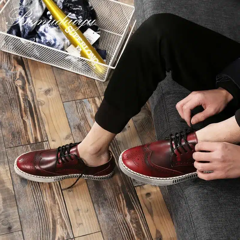 BIMUDUIYU Spring Autumn New Trendy Shoes Quality Genuine Leather Soft Casual Gentleman Brogue Style Men's Shoes 38-48 Large size 24