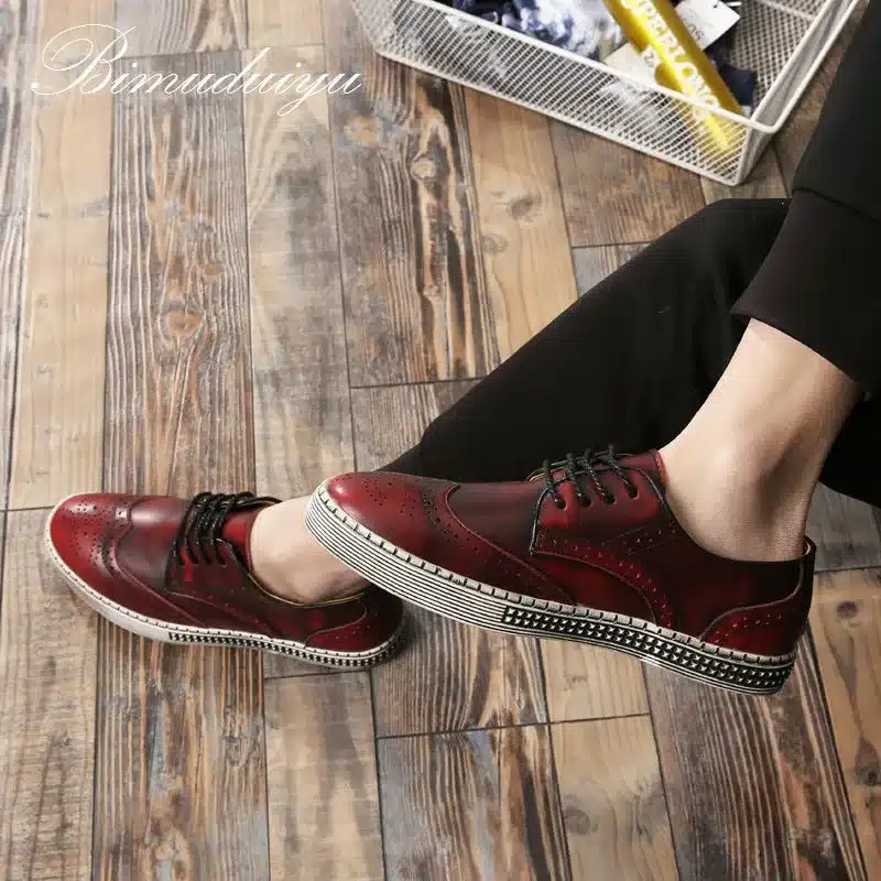 BIMUDUIYU Spring Autumn New Trendy Shoes Quality Genuine Leather Soft Casual Gentleman Brogue Style Men's Shoes 38-48 Large size 25