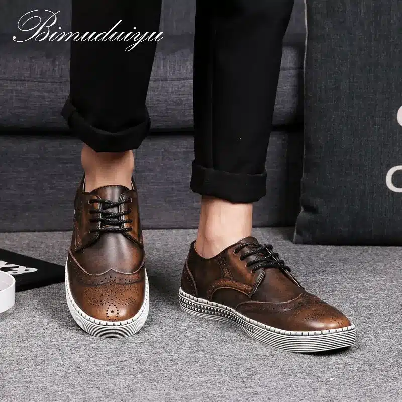 BIMUDUIYU Spring Autumn New Trendy Shoes Quality Genuine Leather Soft Casual Gentleman Brogue Style Men's Shoes 38-48 Large size 26