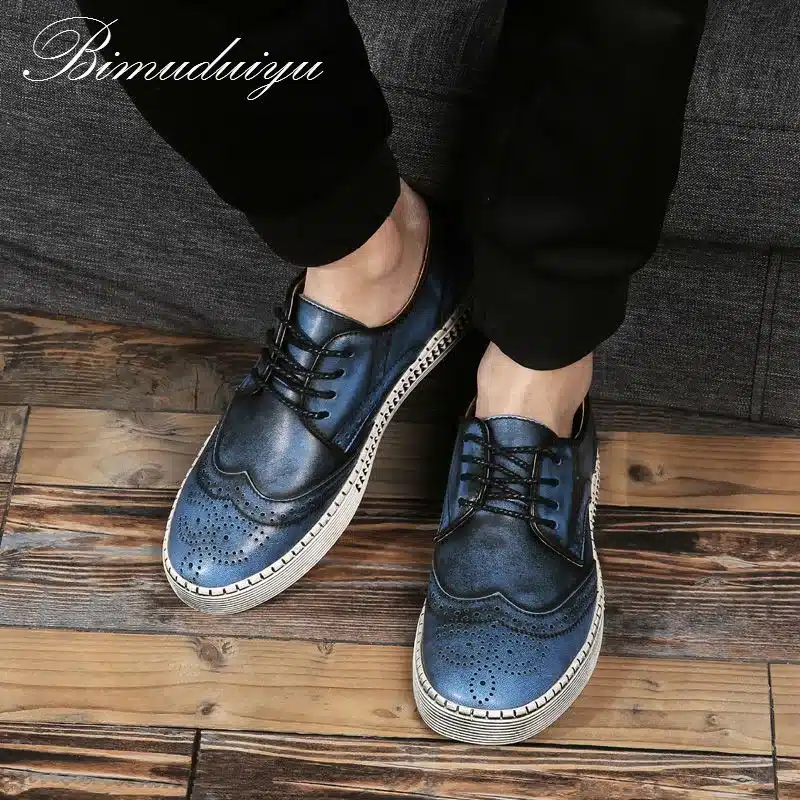 BIMUDUIYU Spring Autumn New Trendy Shoes Quality Genuine Leather Soft Casual Gentleman Brogue Style Men's Shoes 38-48 Large size 27