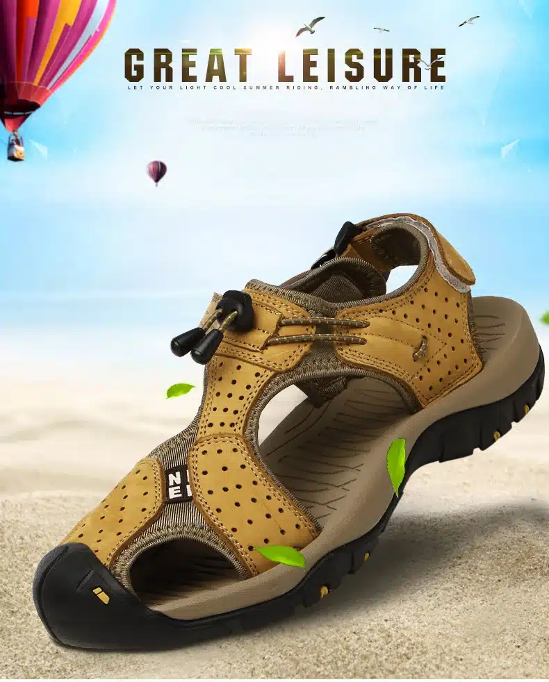 Brand Toe Protect Outdoor Casual Driving Beach Men Sandals Flat Quality Summer Leather Soft Sole Men Shoes Plus Size 46 Sandales 7