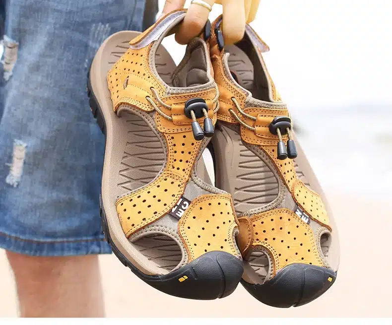 Brand Toe Protect Outdoor Casual Driving Beach Men Sandals Flat Quality Summer Leather Soft Sole Men Shoes Plus Size 46 Sandales 8