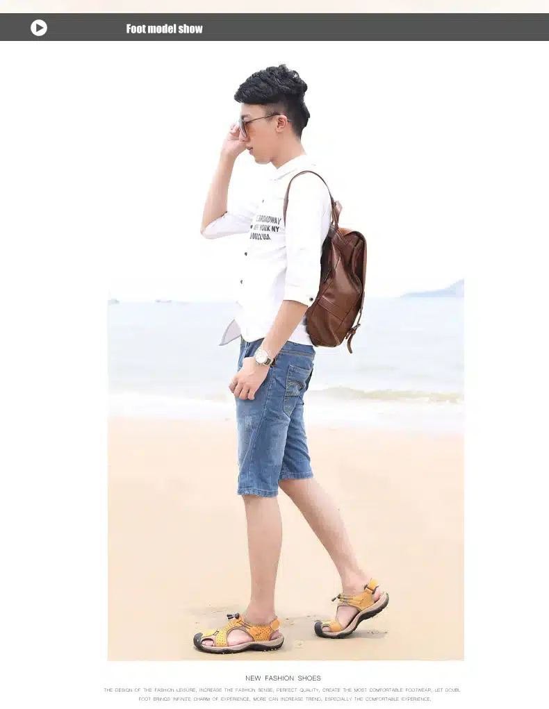 Brand Toe Protect Outdoor Casual Driving Beach Men Sandals Flat Quality Summer Leather Soft Sole Men Shoes Plus Size 46 Sandales 10