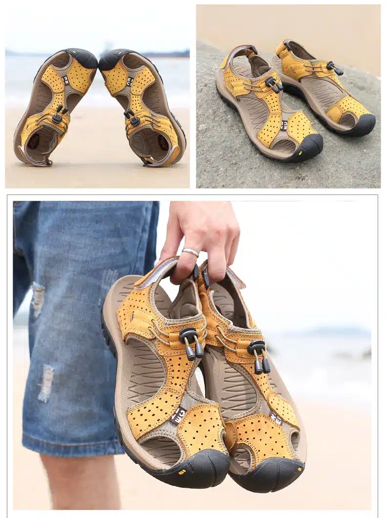 Brand Toe Protect Outdoor Casual Driving Beach Men Sandals Flat Quality Summer Leather Soft Sole Men Shoes Plus Size 46 Sandales 11