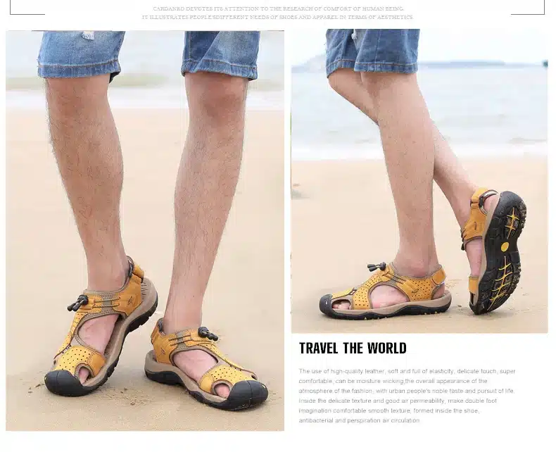 Brand Toe Protect Outdoor Casual Driving Beach Men Sandals Flat Quality Summer Leather Soft Sole Men Shoes Plus Size 46 Sandales 12