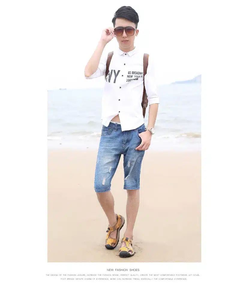 Brand Toe Protect Outdoor Casual Driving Beach Men Sandals Flat Quality Summer Leather Soft Sole Men Shoes Plus Size 46 Sandales 13