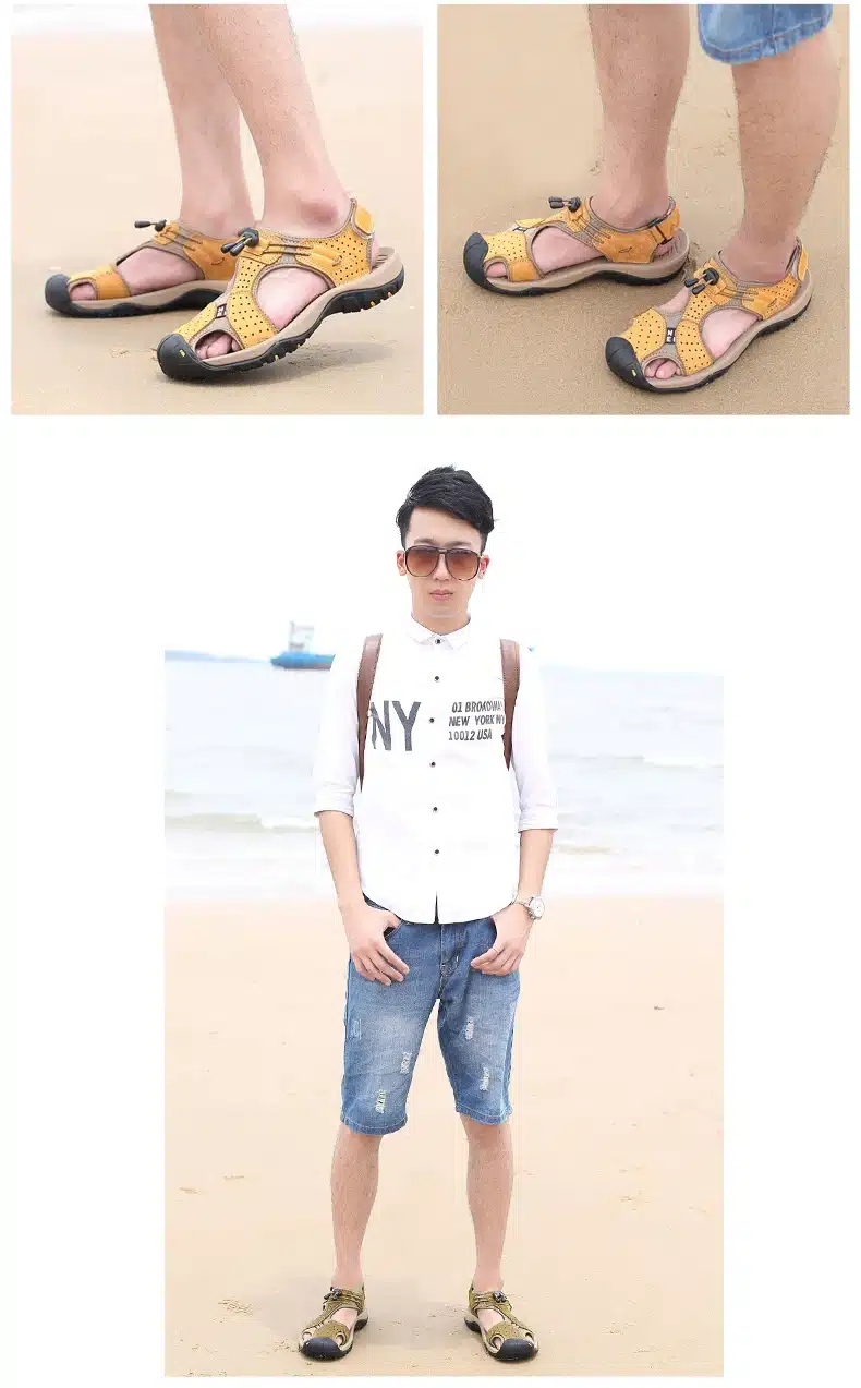 Brand Toe Protect Outdoor Casual Driving Beach Men Sandals Flat Quality Summer Leather Soft Sole Men Shoes Plus Size 46 Sandales 15