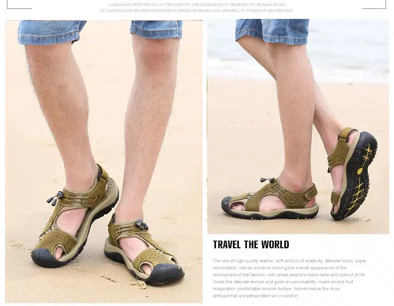 Brand Toe Protect Outdoor Casual Driving Beach Men Sandals Flat Quality Summer Leather Soft Sole Men Shoes Plus Size 46 Sandales 17