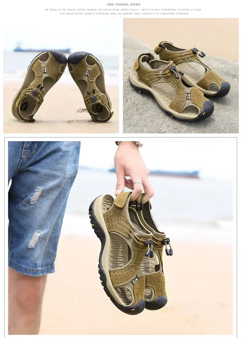 Brand Toe Protect Outdoor Casual Driving Beach Men Sandals Flat Quality Summer Leather Soft Sole Men Shoes Plus Size 46 Sandales 16