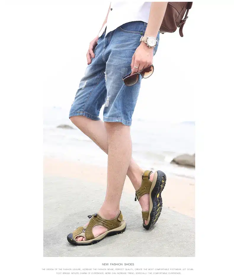 Brand Toe Protect Outdoor Casual Driving Beach Men Sandals Flat Quality Summer Leather Soft Sole Men Shoes Plus Size 46 Sandales 18